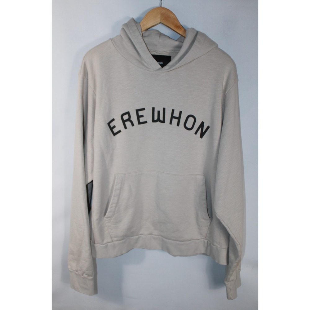 Erewhon Men's Medium Beige Black Big Logo Oversized Hoodie